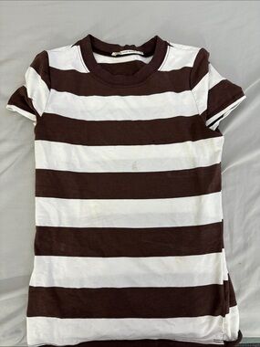Kids Short Sleeve Stripe Tee - Brown & White